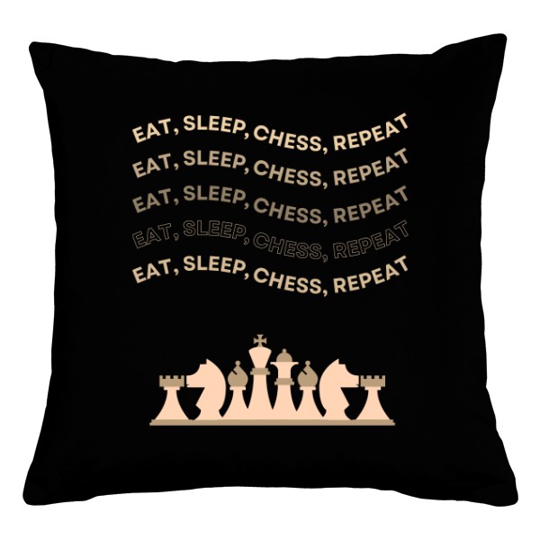 Vankúš bavlnený s potlačou Eat, sleep, chess, opakuj
