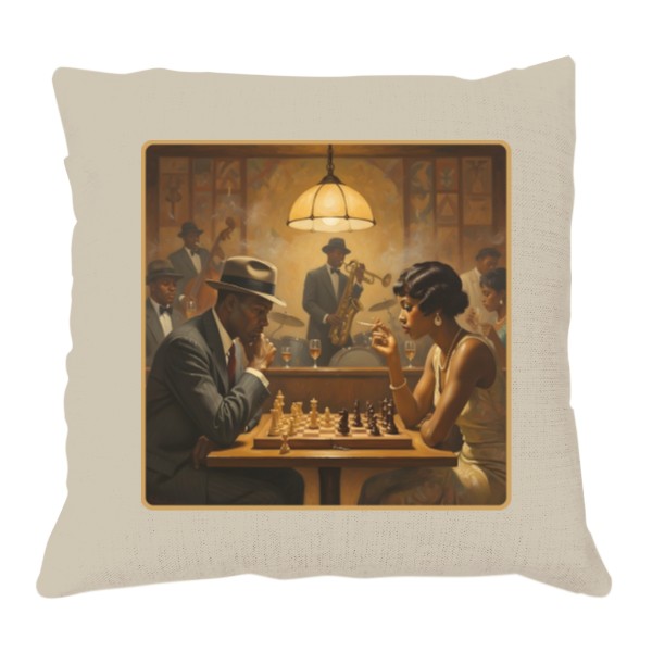 Ľanový vankúš s potlačou Jazz & Chess ke spaní