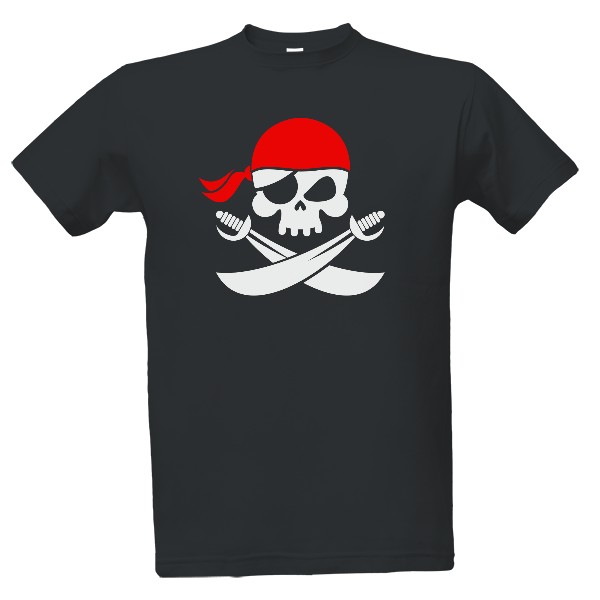 Tričko s potiskem Pirátská lebka šavle s mapou na zádech