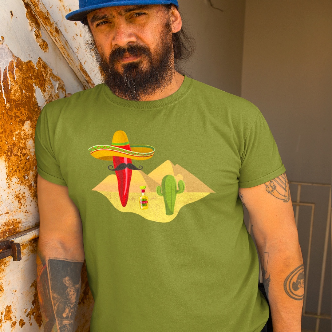 Tričko s potiskem Seňor Chilli s kaktusem a tequilou